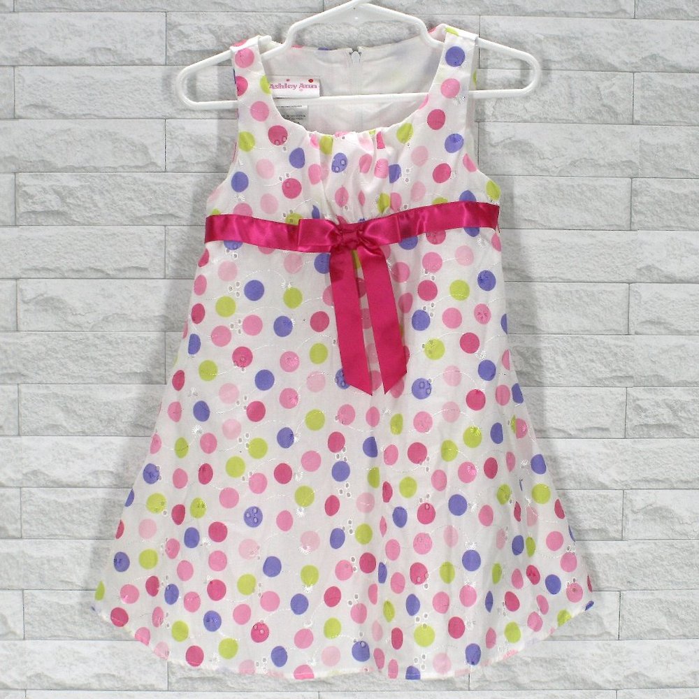 ASHLEY ANN Dress Sleeveless Polka Dots Easter Summer White Colorful 2T